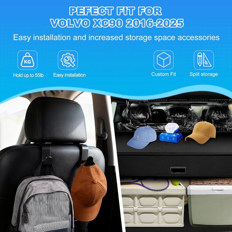 AUXKO Retractable Cargo Cover for XC90 2025-2016, Trunk Cargo Cover Luggage Security Shade Cover for 2025 2024-2016 XC90 Shielding Shade Anti-Peeping Luggage Privacy Screen, Carbon Fiber - Image 2
